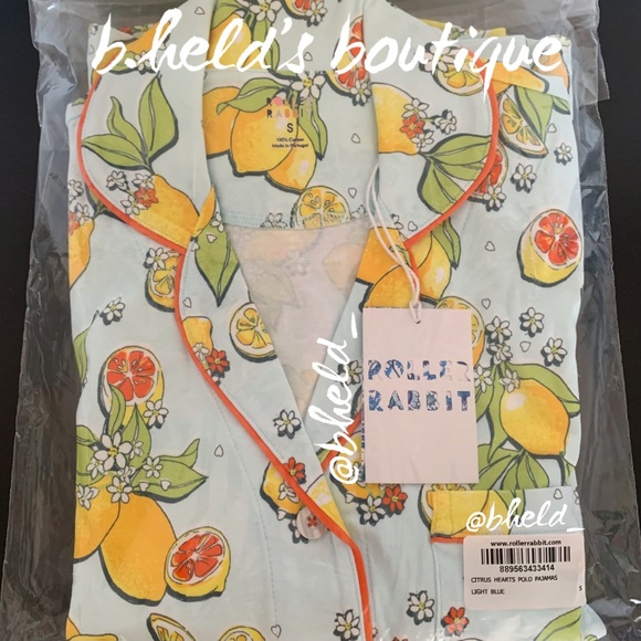 Roller Rabbit Citrus Hearts Polo Pajamas in Light Blue Size S Brand New NWT - Picture 16 of 17